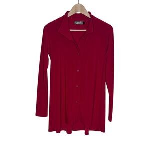 Sympli Womens Size 6 Red Tunic Top Long Sleeve Button Front Stretch Career